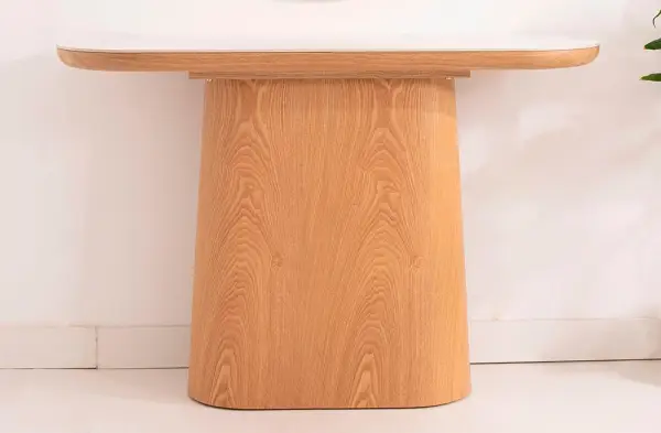 Consola curva roble y porcelánico Cendra