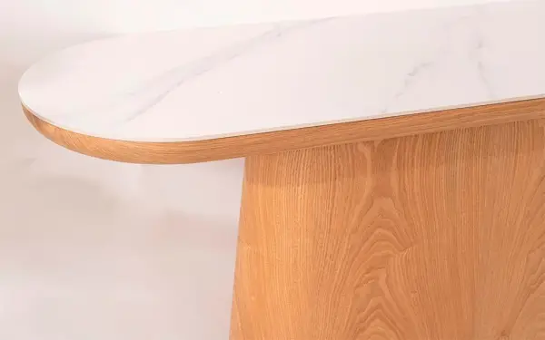 Consola curva roble y porcelánico Cendra