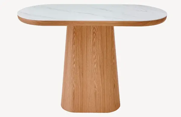 Consola curva roble y porcelánico Cendra