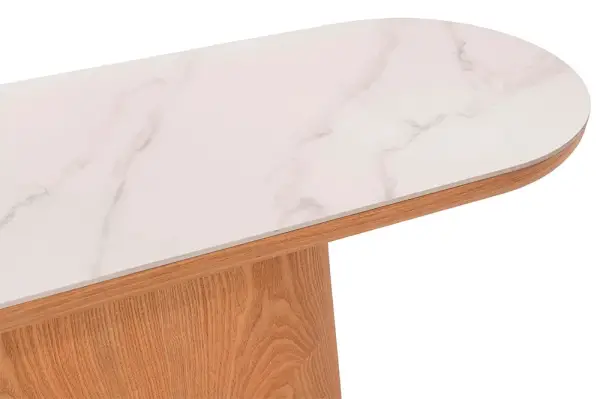 Consola curva roble y porcelánico Cendra
