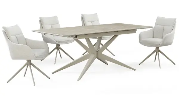 Mesa de comedor extensible crema y porcelánico Keira