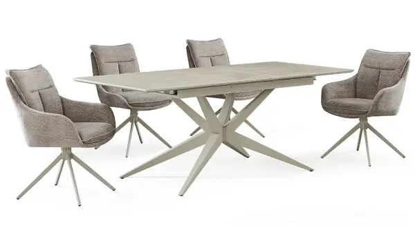 Mesa de comedor extensible crema y porcelánico Keira