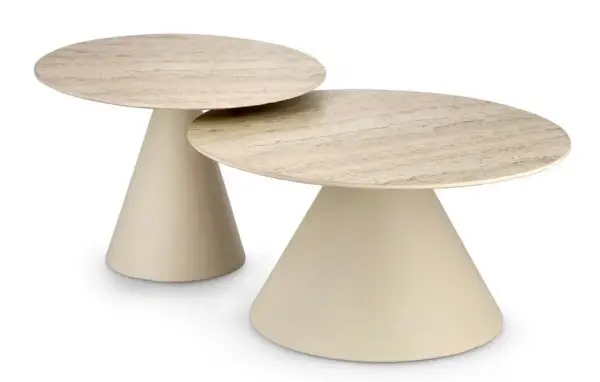 Set 2 mesas auxiliares efecto travertino y acero Hardy