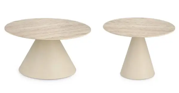 Set 2 mesas auxiliares efecto travertino y acero Hardy