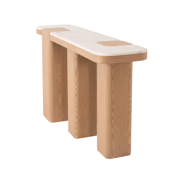 Consola Apolo de roble y porclánico blanco