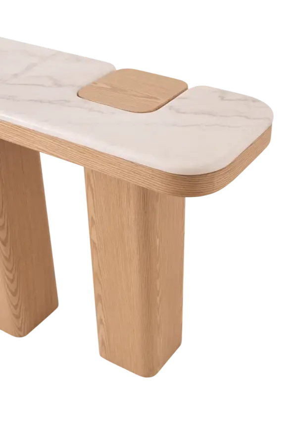 Consola Apolo de roble y porclánico blanco