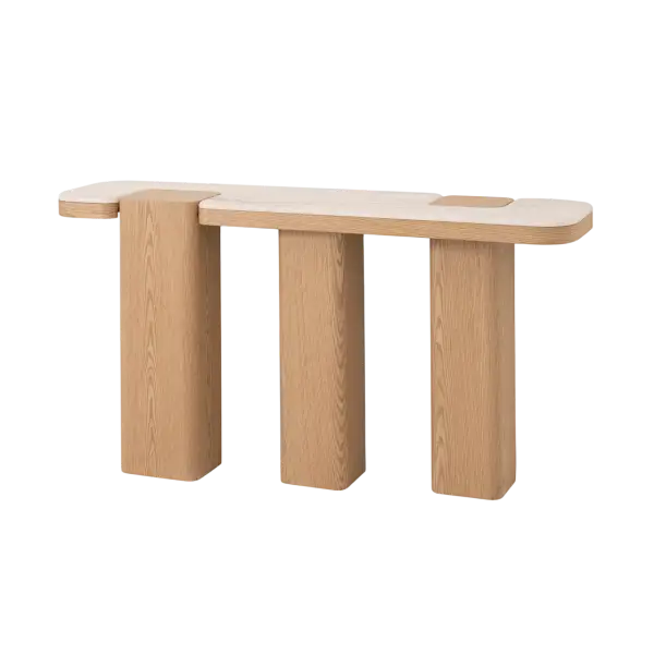 Consola Apolo de roble y porclánico blanco