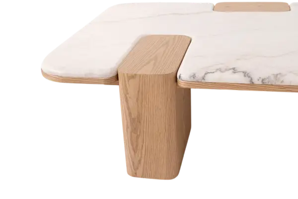 Mesa de centro Apolo de roble y porcelánico blanco de 120 cm