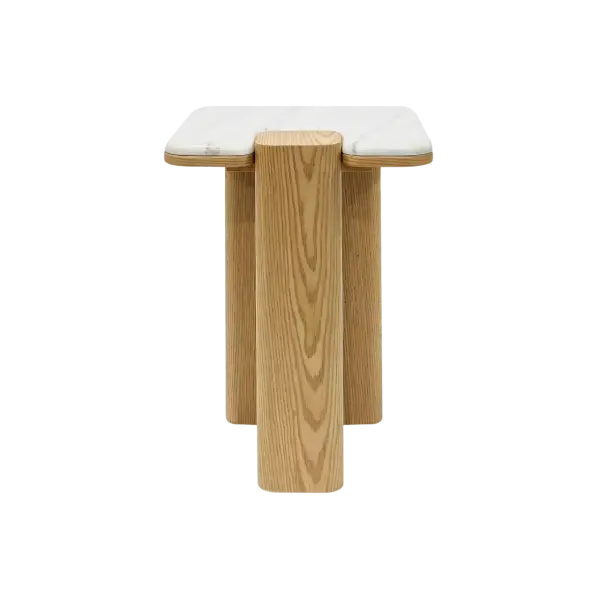 Mesa auxiliar Apolo roble y porcelanico blanco 51 cm