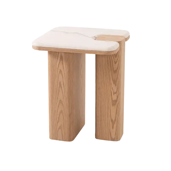 Mesa auxiliar Apolo roble y porcelanico blanco 51 cm
