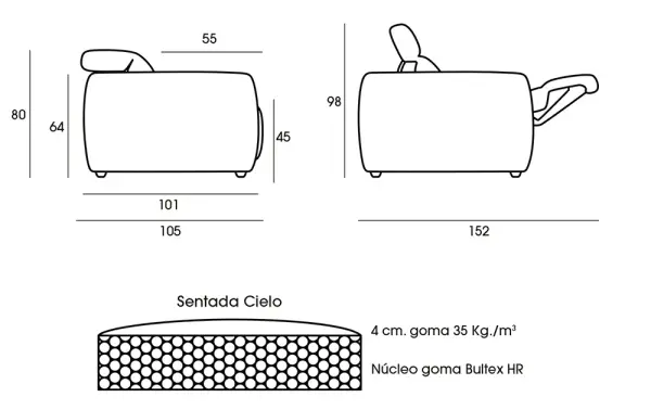 Sofá con chaise longue curvo motorizado Cielo