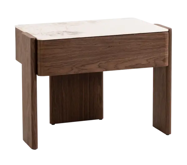 Mesa de noche Giovanni nogal y porcelánico