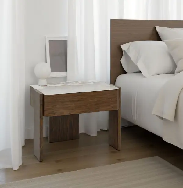 Mesa de noche Giovanni nogal y porcelánico