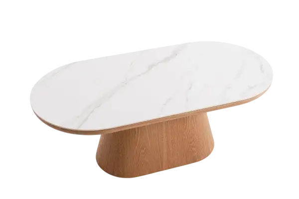 Mesa de sofá 120 cm. Roble y porcelánico blanco