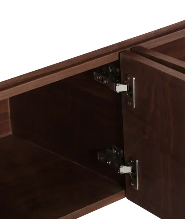 Mueble tv curvo en nogal y tapa mármol sintético Dune