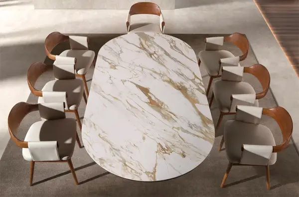 Mesa de comedor nogal y porcelánico Essenza