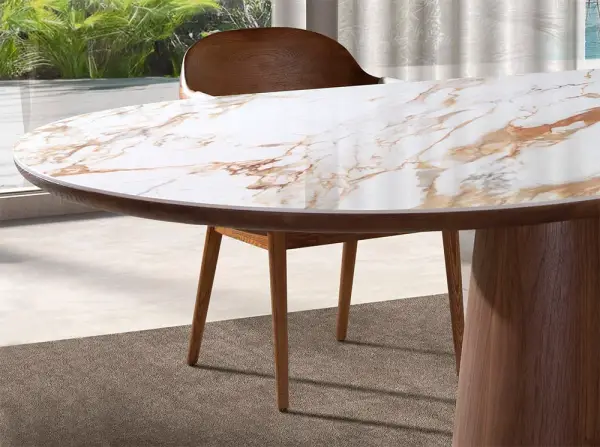 Mesa de comedor nogal y porcelánico Essenza