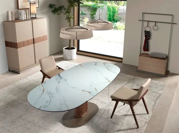 Mesa de comedor extensible nogal y porcelánico Nolvena