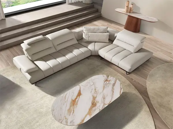 Consola curva nogal y porcelánico Alhena