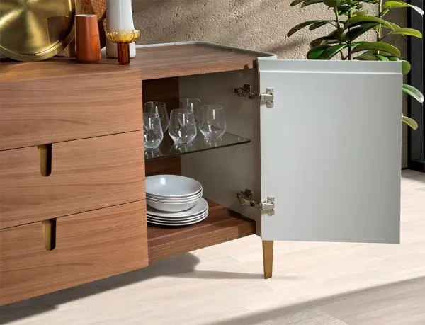 Aparador 3 cajones beige y nogal Mirella