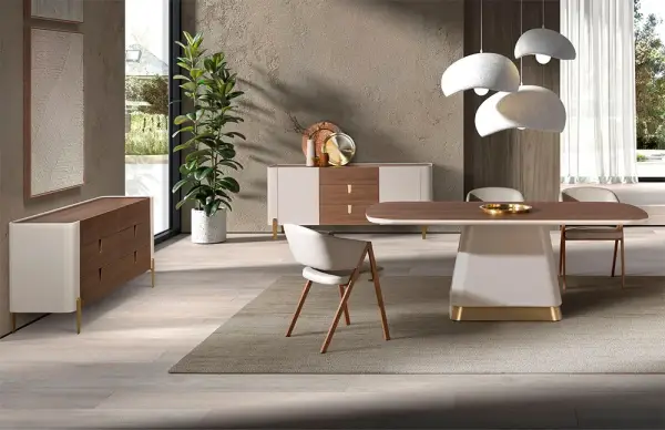 Aparador 3 cajones beige y nogal Mirella