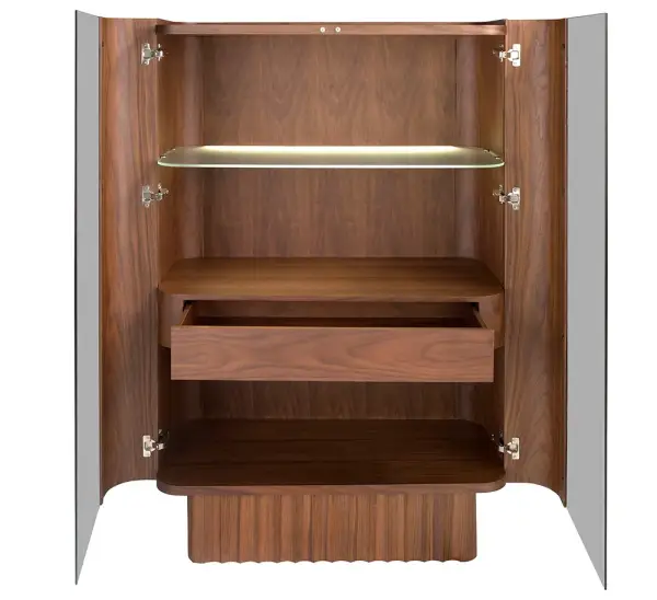 Vitrina curva nogal con luz LED Dorven