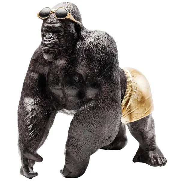Figura decorativa negro y dorado Gorila