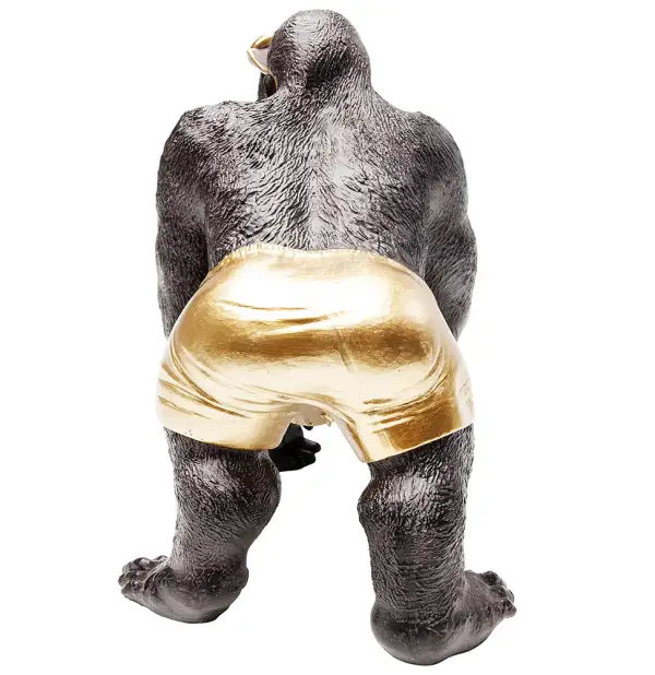 Figura decorativa negro y dorado Gorila