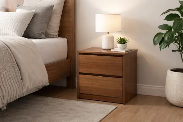 Mesa de noche 2 cajones con cajón secreto