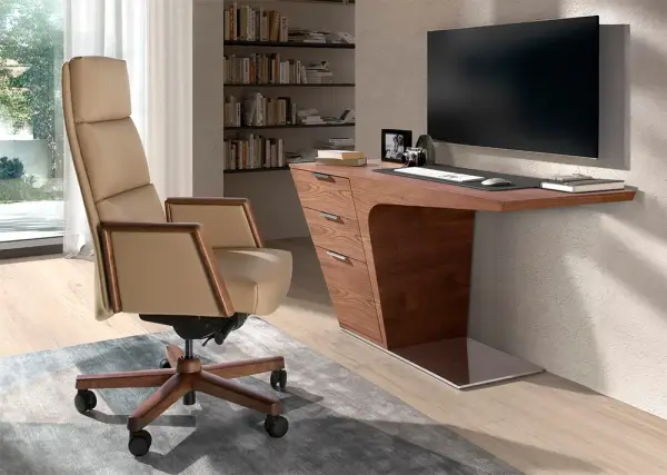 Sillón de despacho regulable nogal y polipiel visón