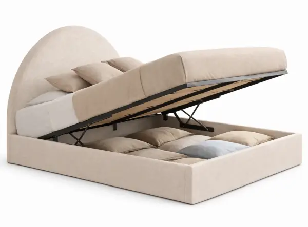 Cama con canapé tapizada media luna