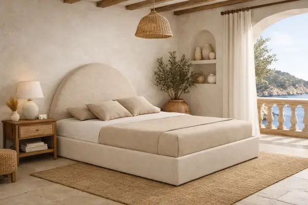 Cama con canapé tapizada media luna