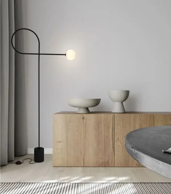 Lámpara de pie negro esfera opal Dedalo