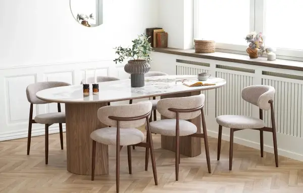 Mesa de comedor Atenas cerámica blanca y marrón