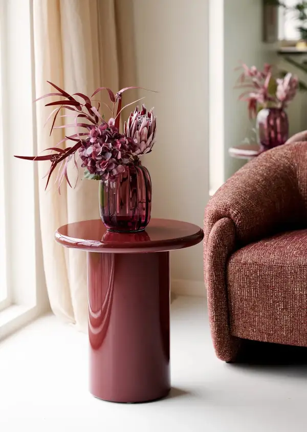 Mesa auxiliar redonda madera DM burdeos