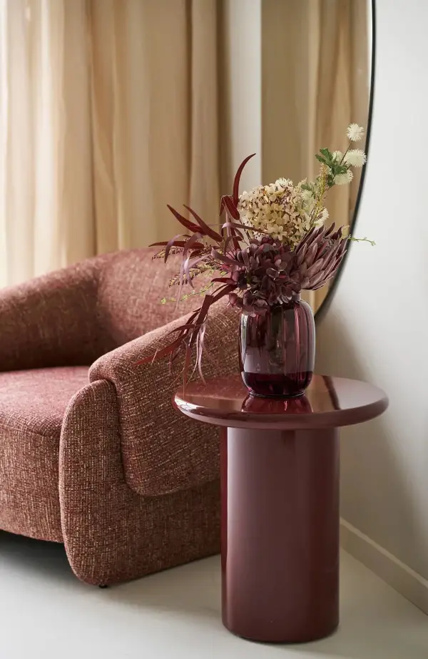 Mesa auxiliar redonda madera DM burdeos