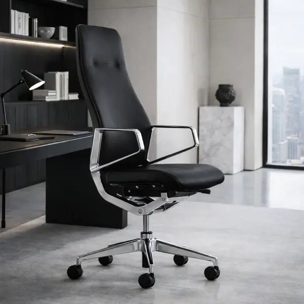 Sillón despacho giratorio negro piel sintética