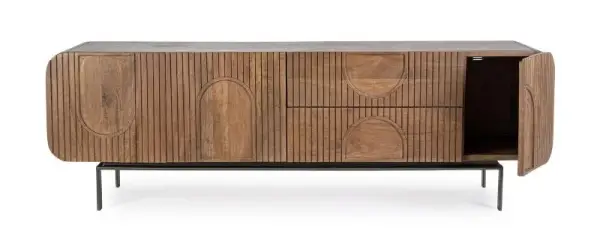 Mueble Tv 3 puertas 2 cajones Orissa Nat madera de mango