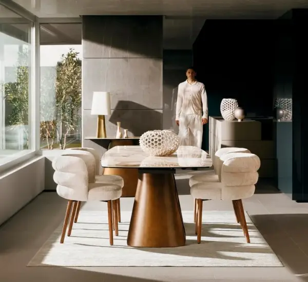 Mesa de comedor extensible porcelánico y metal Patagonia