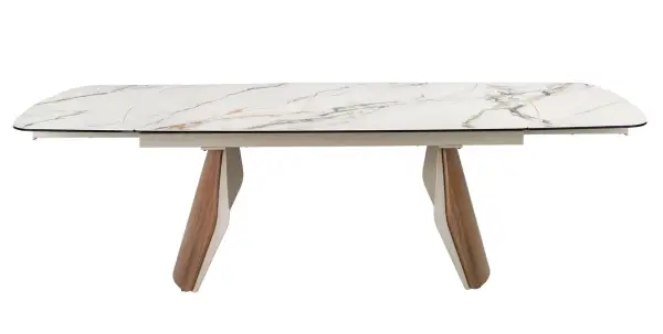 Mesa de comedor extensible ovalada barril mármol porcelánico nova