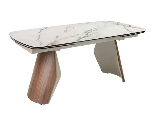 Mesa de comedor extensible ovalada barril mármol porcelánico nova