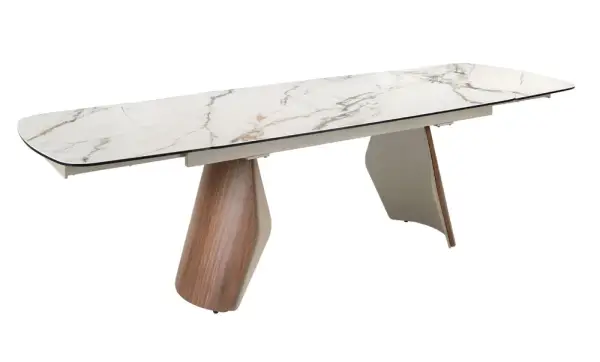 Mesa de comedor extensible ovalada barril mármol porcelánico nova