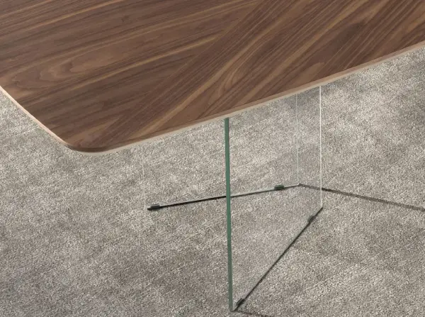 Mesa de comedor barril nogal y cristal Aura