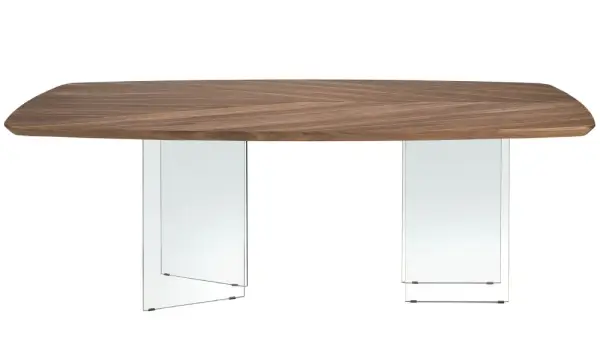 Mesa de comedor barril nogal y cristal Aura