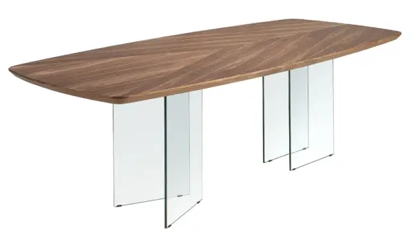 Mesa de comedor barril nogal y cristal Aura