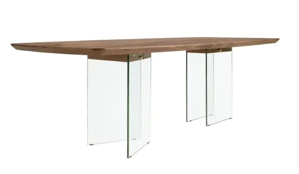 Mesa de comedor barril nogal y cristal Aura