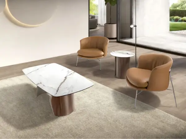 Mesa centro ovalada barril porcelánico Luxe