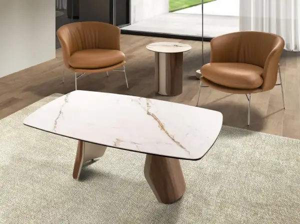 mesa de rincón redonda porcelánico Siena