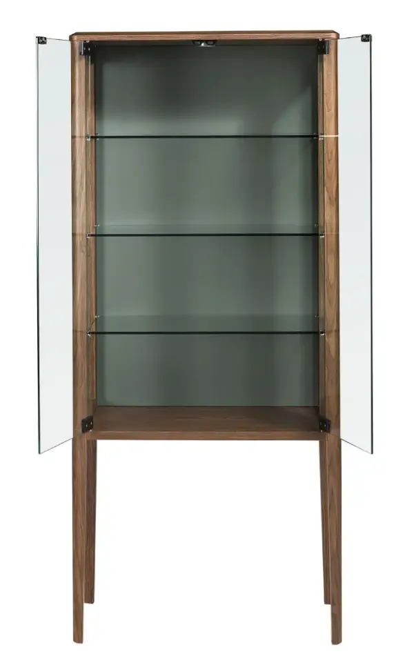 Aparador alto cristal templado y nogal con iluminación interior Nexa