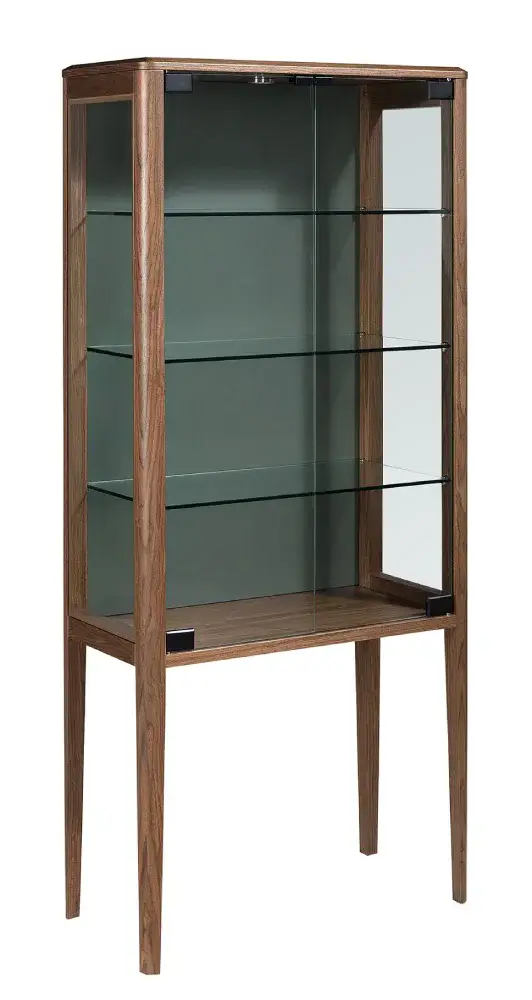 Aparador alto cristal templado y nogal con iluminación interior Nexa
